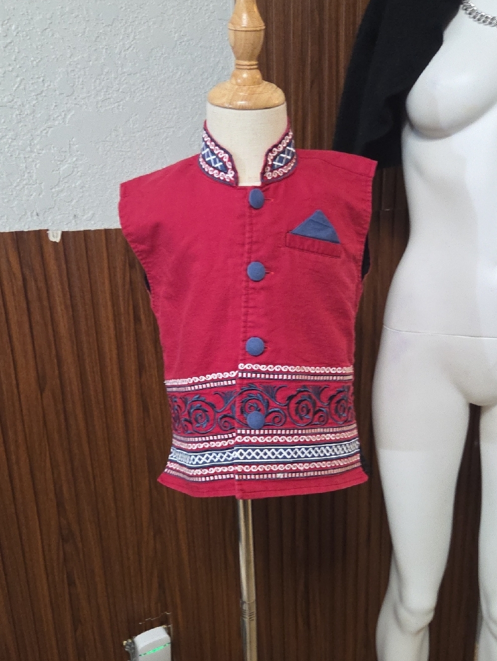 Kids Traditional Indian Nehru Vest Modi Jacket Embroidered Red Festive Waistcoat